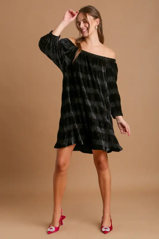 Black Off-Shoulder Velvet Mini Dress online